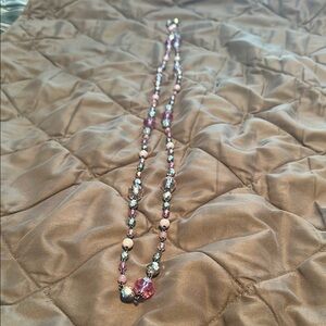 Elegant Pink and antique Silver Beaded Necklace.